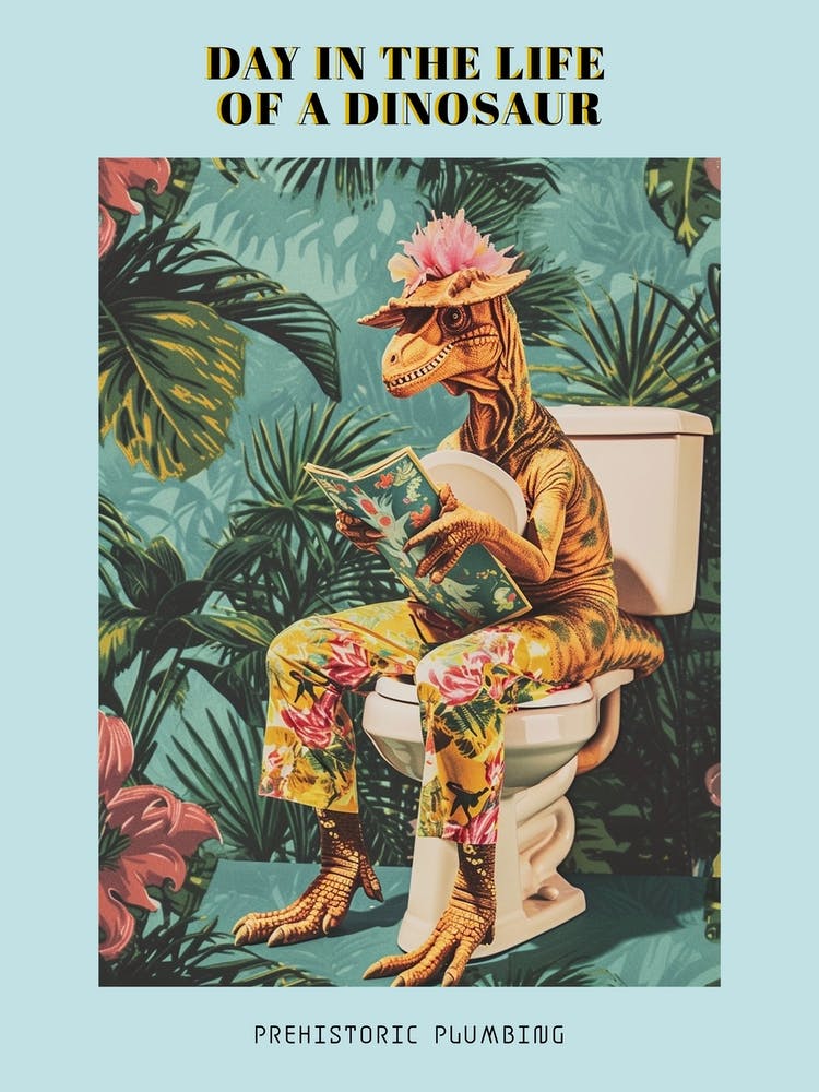 Retro Dinosaur & A Toilet 1 Poster