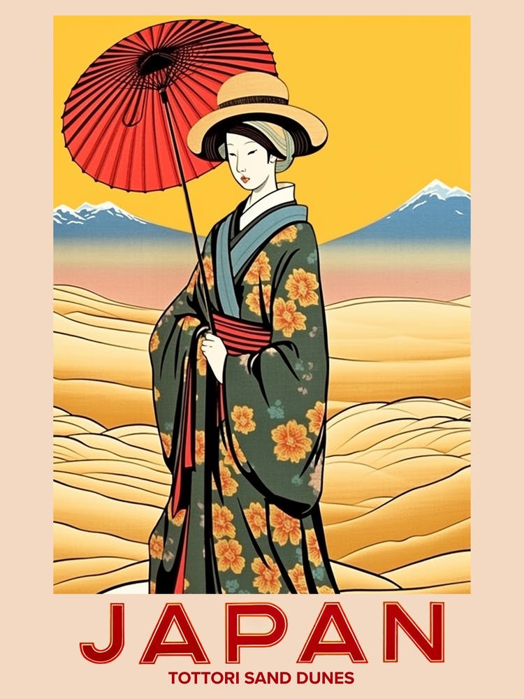 Tottori Sand Dunes, Visit Japan Vintage Travel Art 1