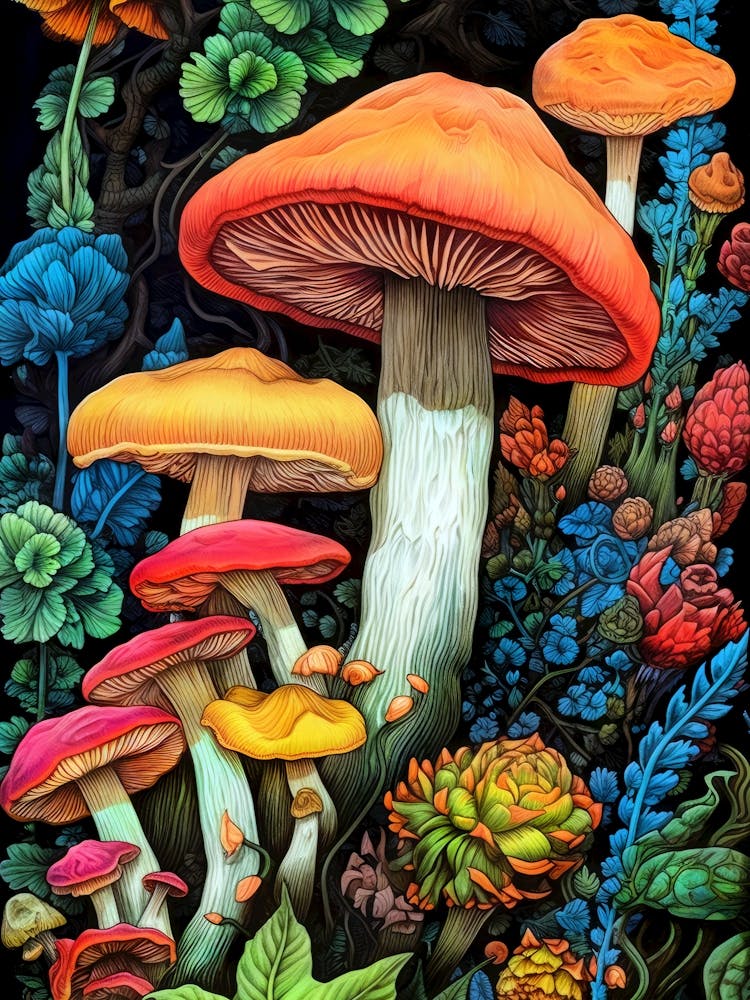 Mushrooms In The Forest nature illustration