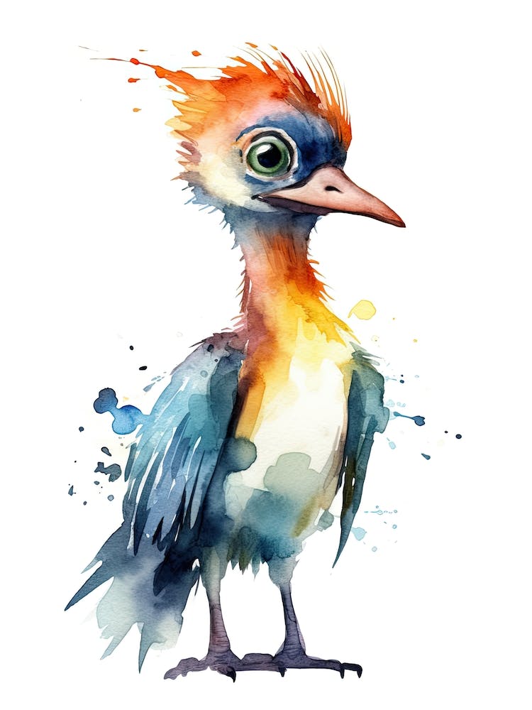Troodon Cute Dinosaur Watercolour 1