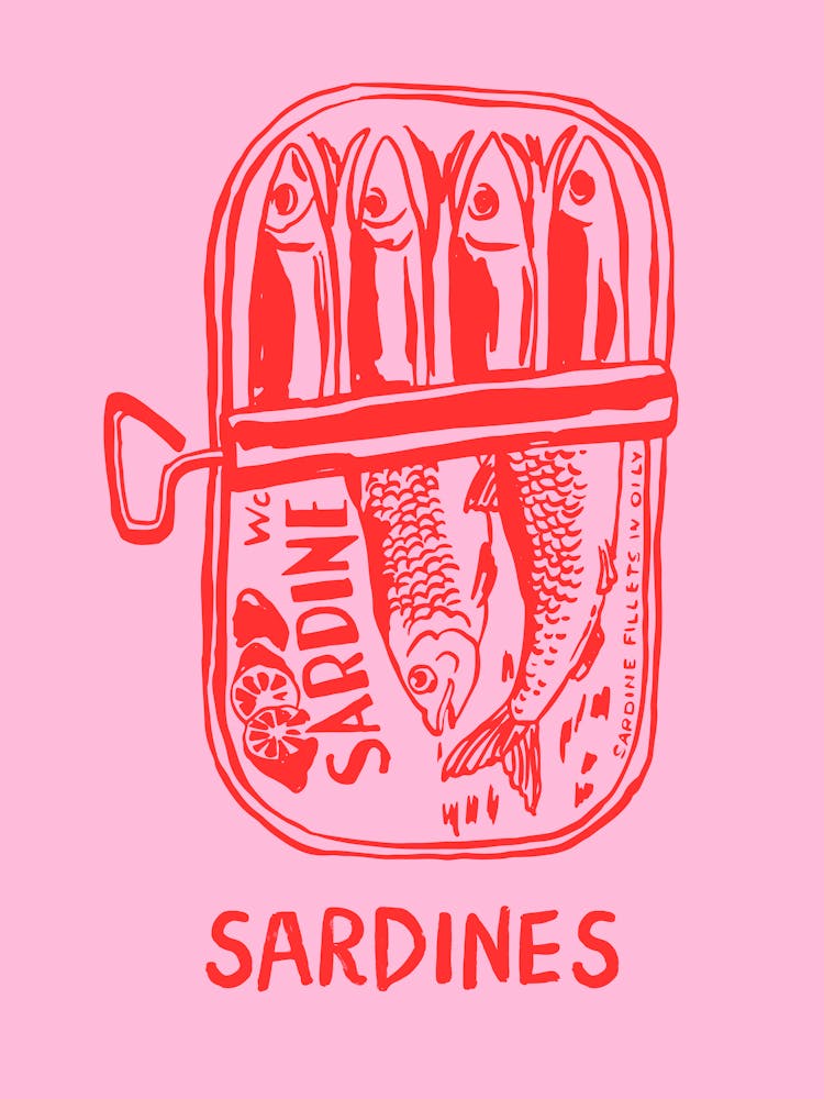 Sardines Tin Pink And Red Print