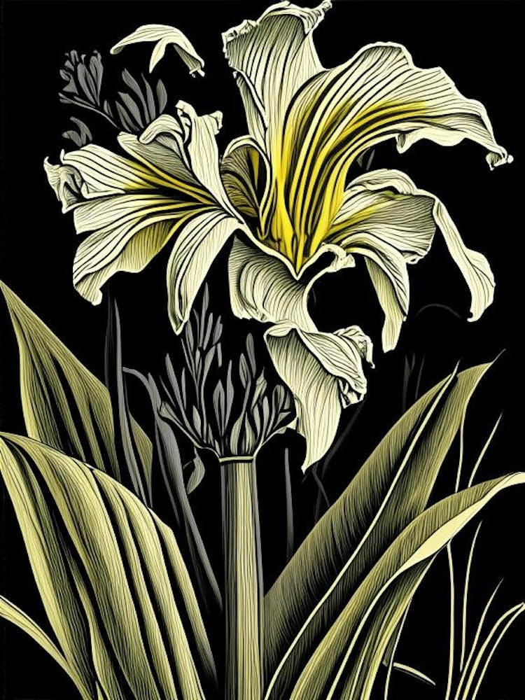 Yellow Flag Iris Wildflower Linocut 1