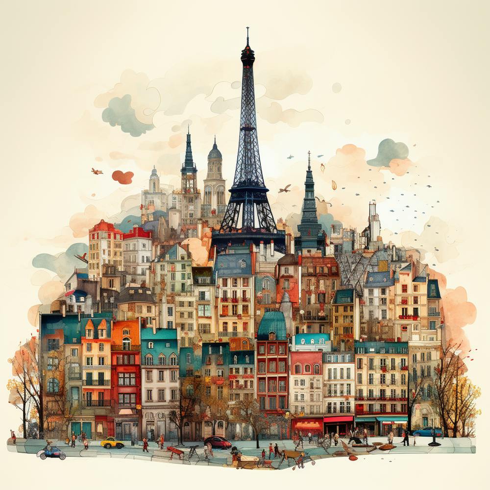Paris Cityscape Watercolor