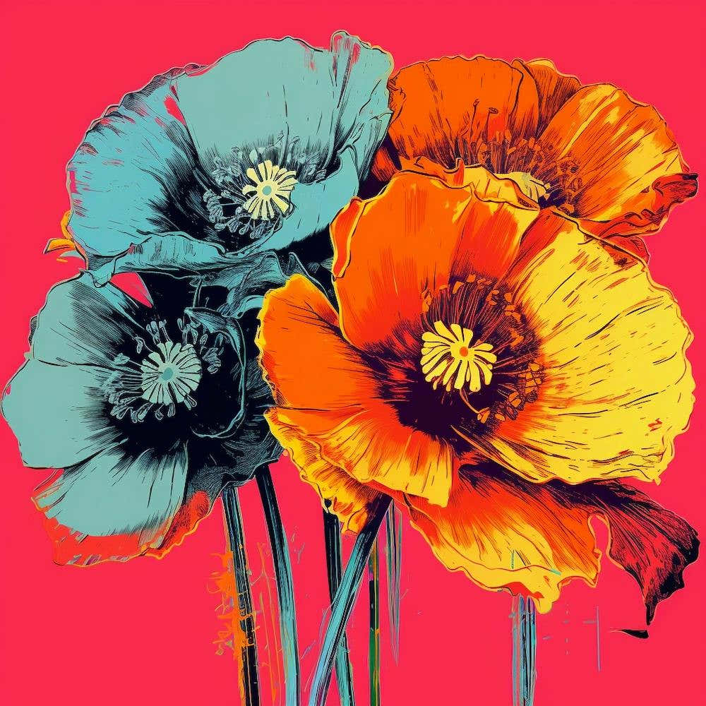 Andy Warhol Stil Pop Art Blumen Mohn 3 Quadrat