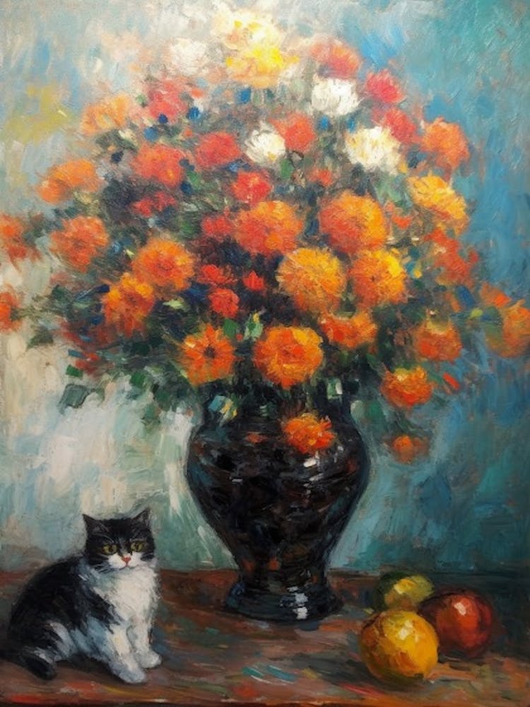 Chrysanthemums With A Cat 3