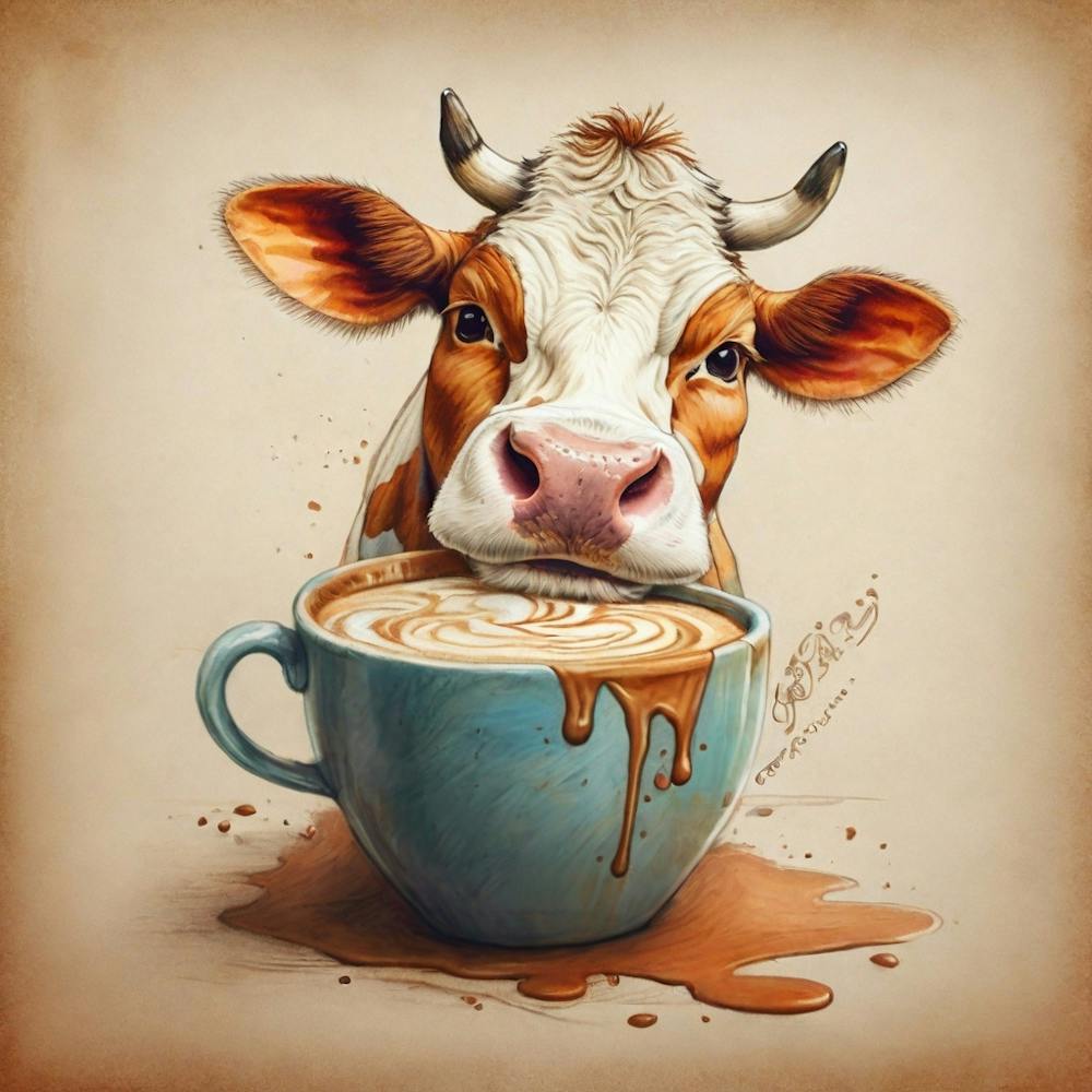 Cow Drinking Coffee