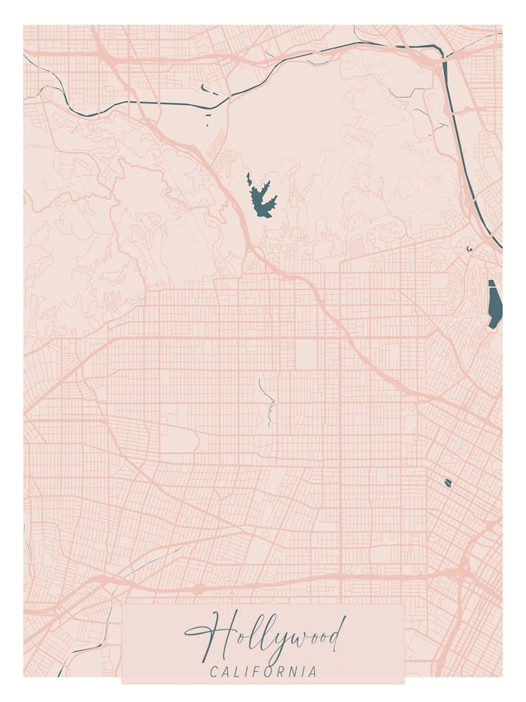 Hollywood California Pink and Blue Cute Script Street Map
