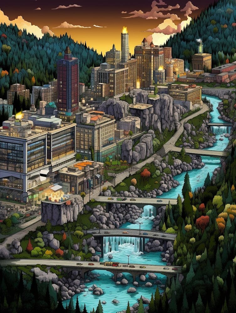 Spokane Washington Pixel Art 7