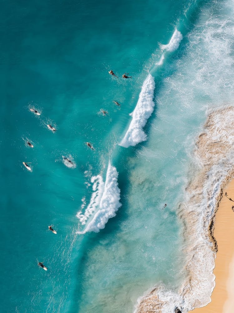Surfers in Blue Waves