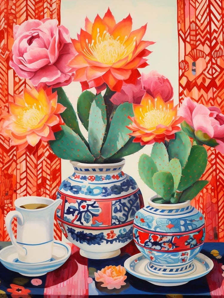 Cactus Painting Maximalist Still Life Acanthocalycium Cactus 1