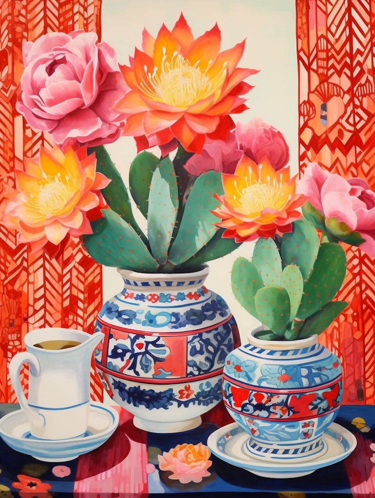 Cactus Painting Maximalist Still Life Acanthocalycium Cactus 1