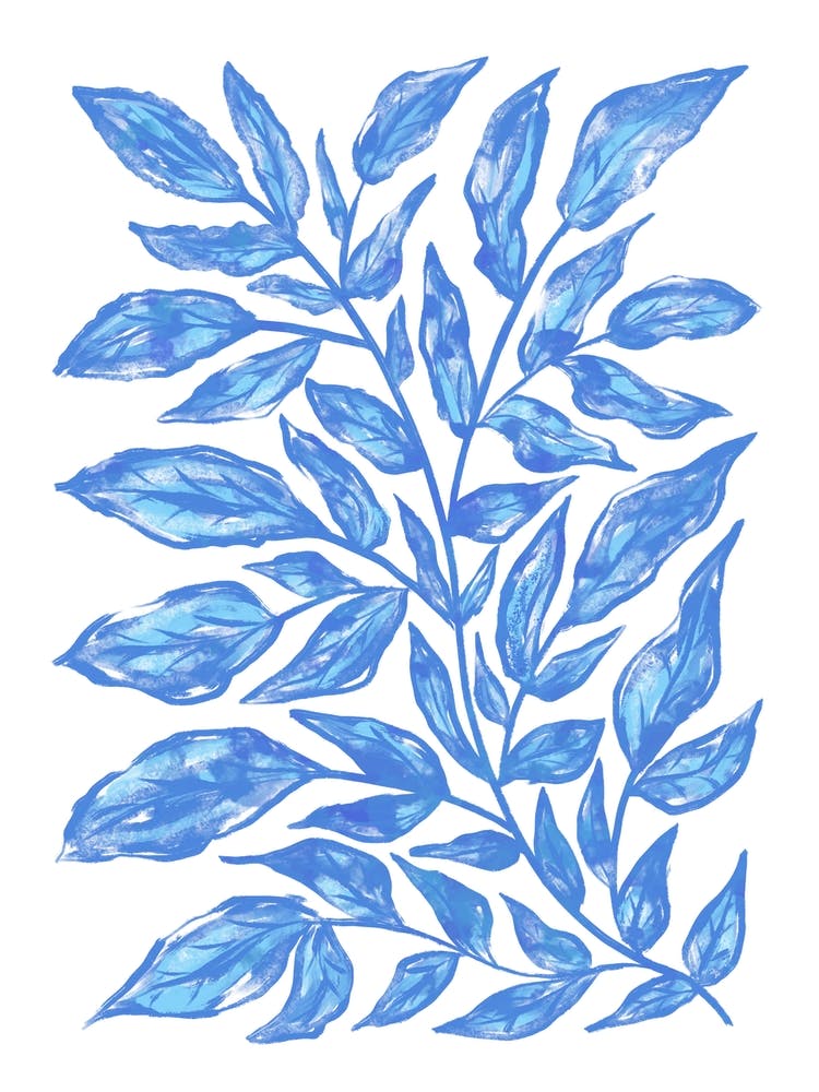 Blue Watercolor Leaves