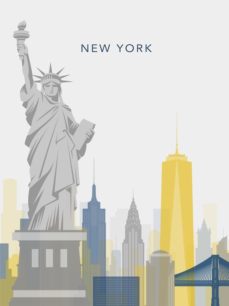 Yellow And Blue New York Skyline