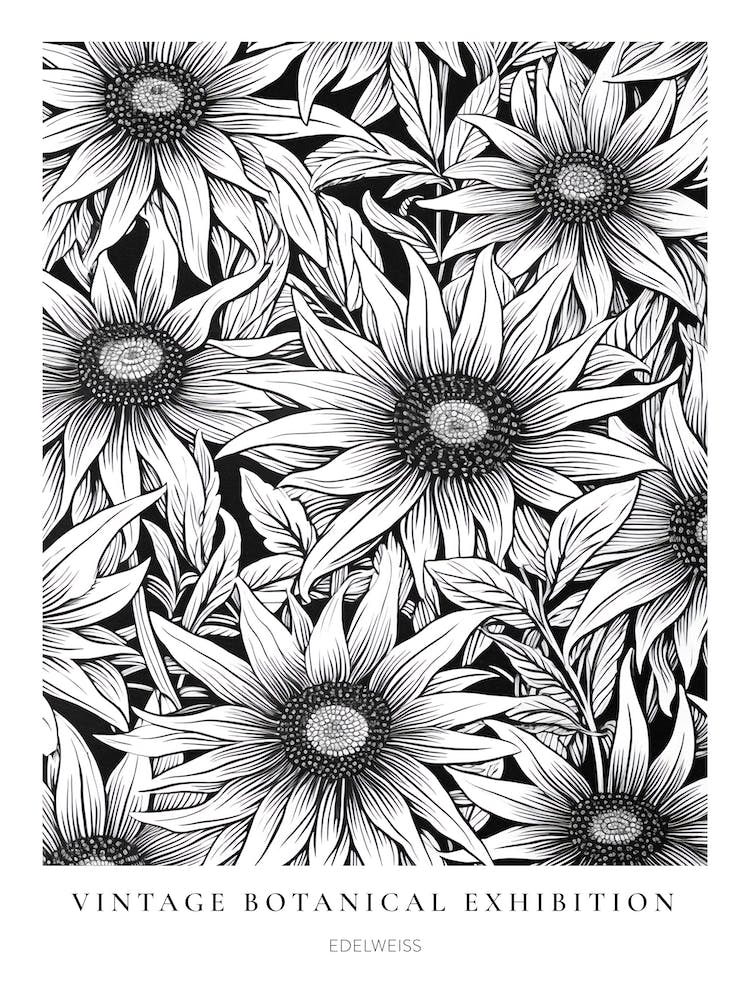 Edelweiss B&W Vintage Botanical Poster