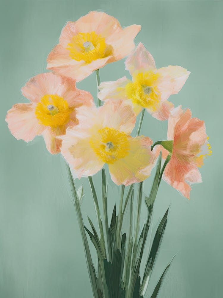 Bunch Of Daffodils Flowers Acrylic Painting In Pastel Colours 12
