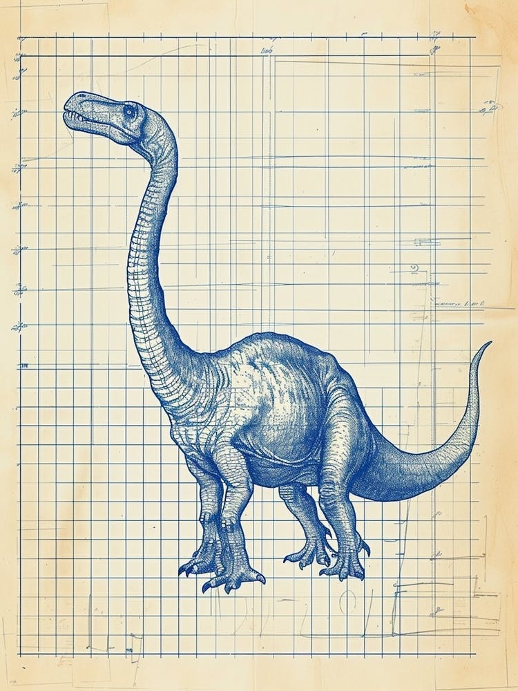 Nodosaurus Dinosaur Blue Print Sketch 2