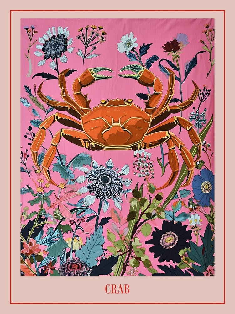 Floral Animal Painting Crab 3 Poster