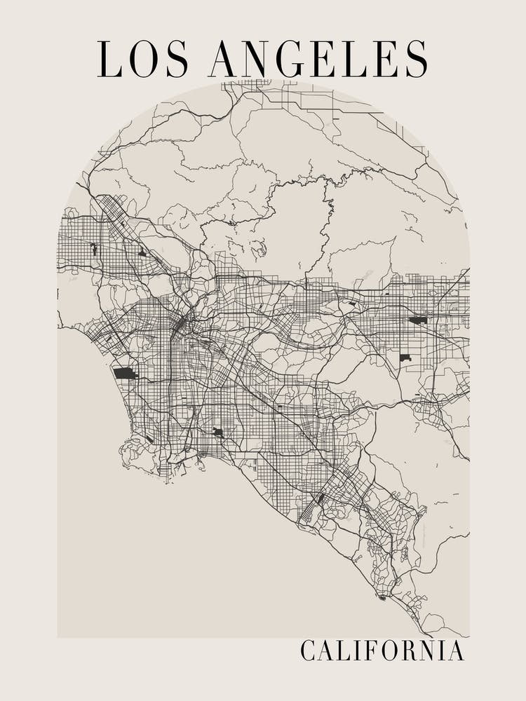 Los Angeles California Boho Minimal Arch Full Beige Color Street Map