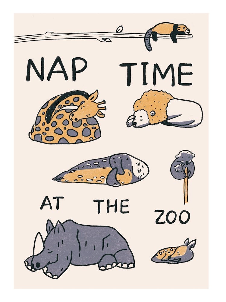 Nap time at the zoo: children's animal themed nursery print