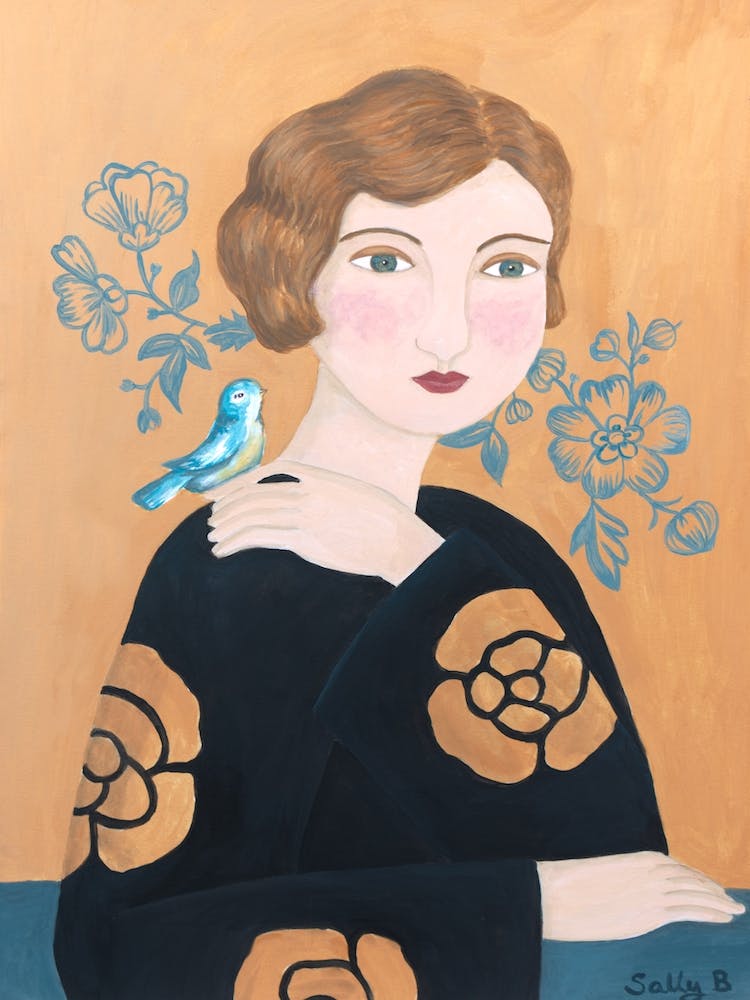 2 Woman In Black Dress With Bird