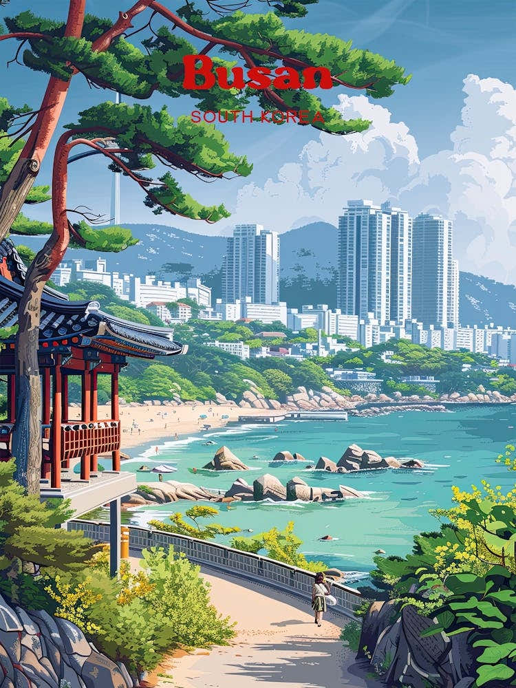 Busan South Korea Port City Travel Art Illustration