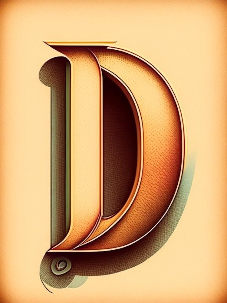 D, Buchstabe, Retro-Alphabetzeichnung 3