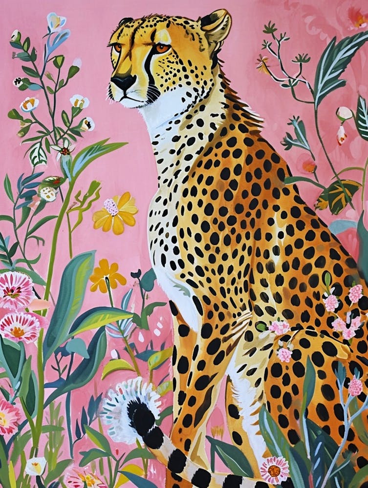 Floral Animal Painting Cheetah 2