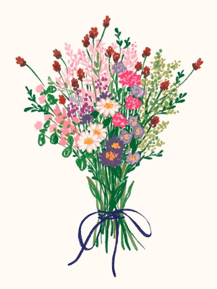 Wild Flowers Bouquet. Pencil Sketch