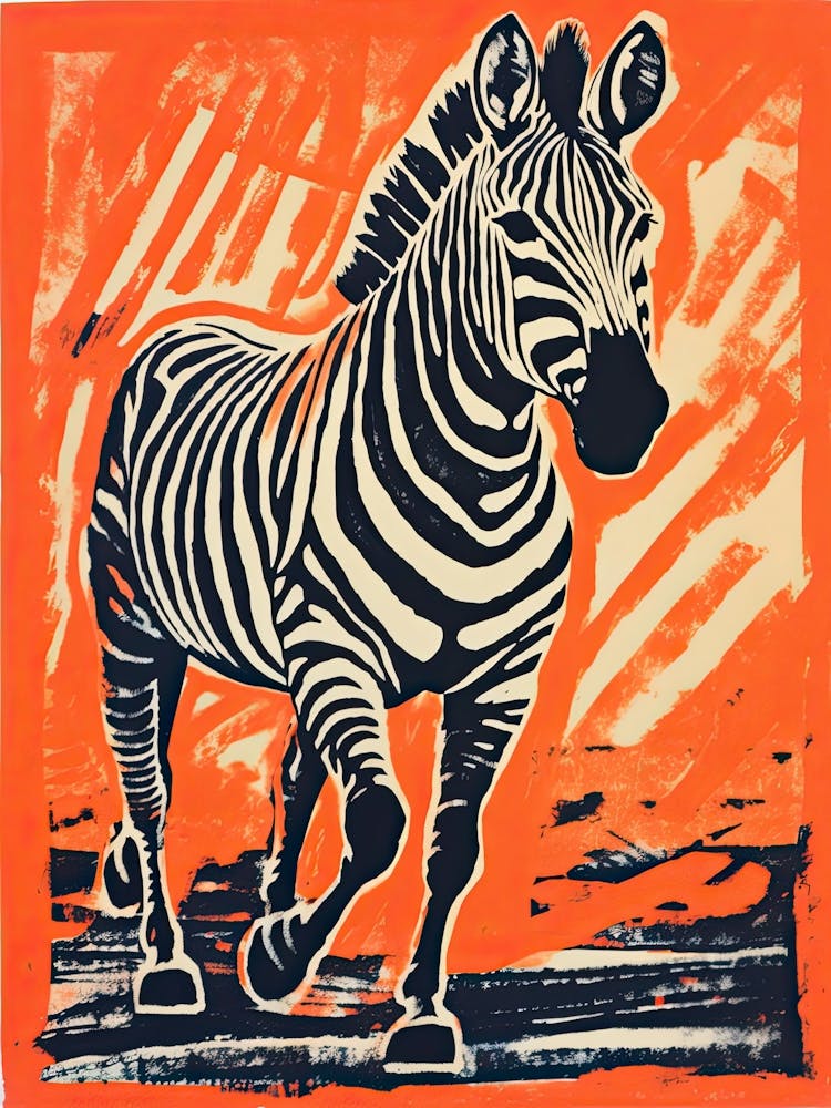 Zebra, Woodblock Animal  Drawing 3