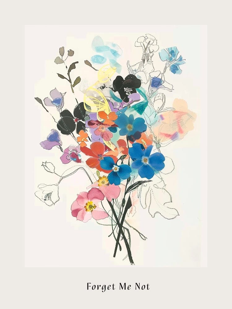 Forget Me Not 3 Collage Flower Bouquet Poster