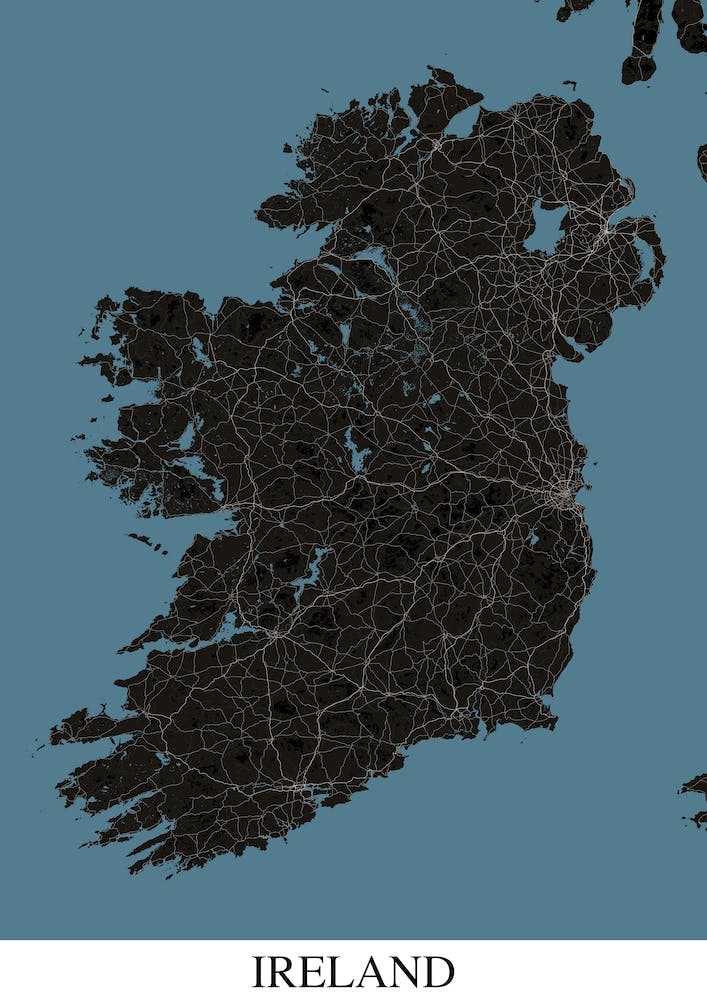 Ireland Black Blue Map