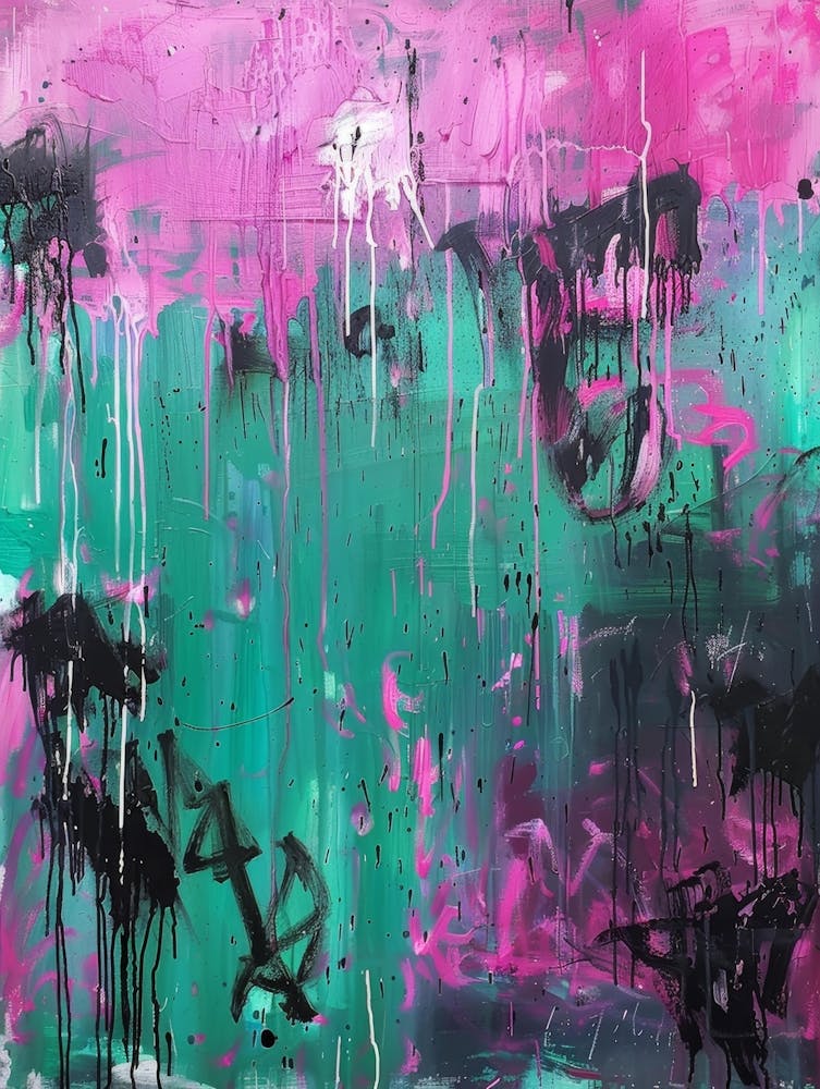 Pink, Black And Green Abstract Painting