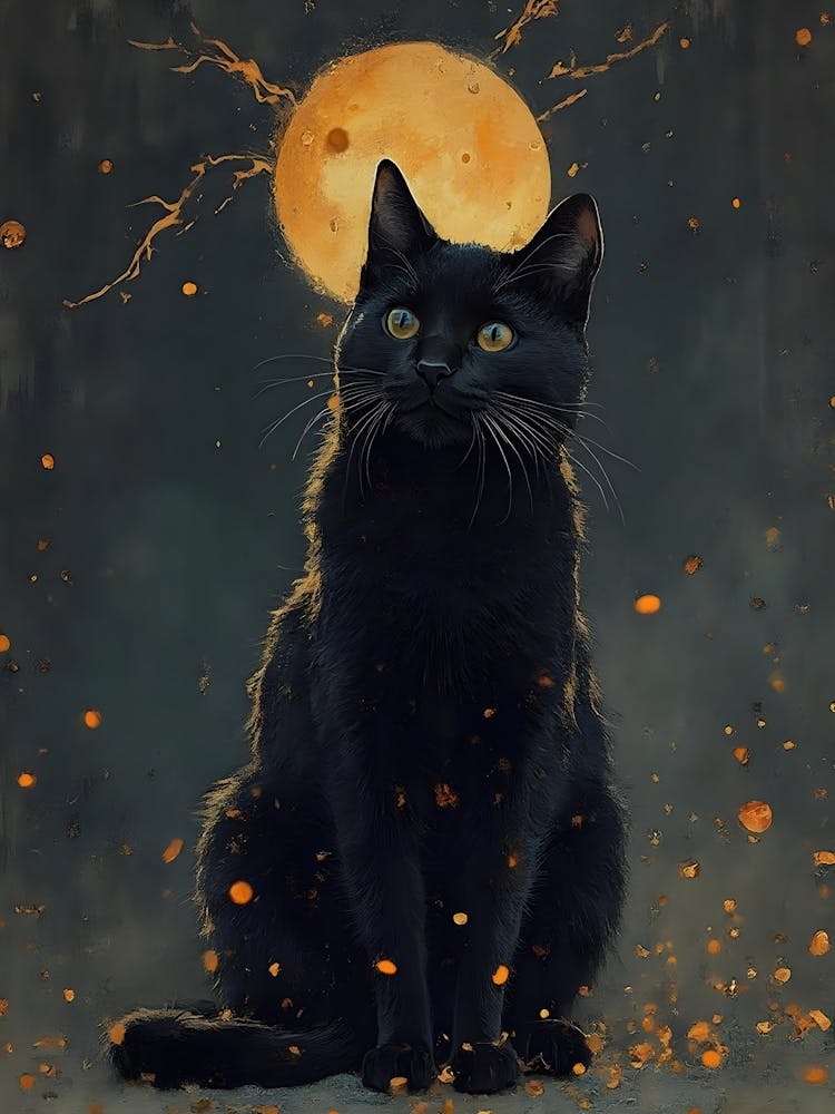 Black Cat In The Moonlight