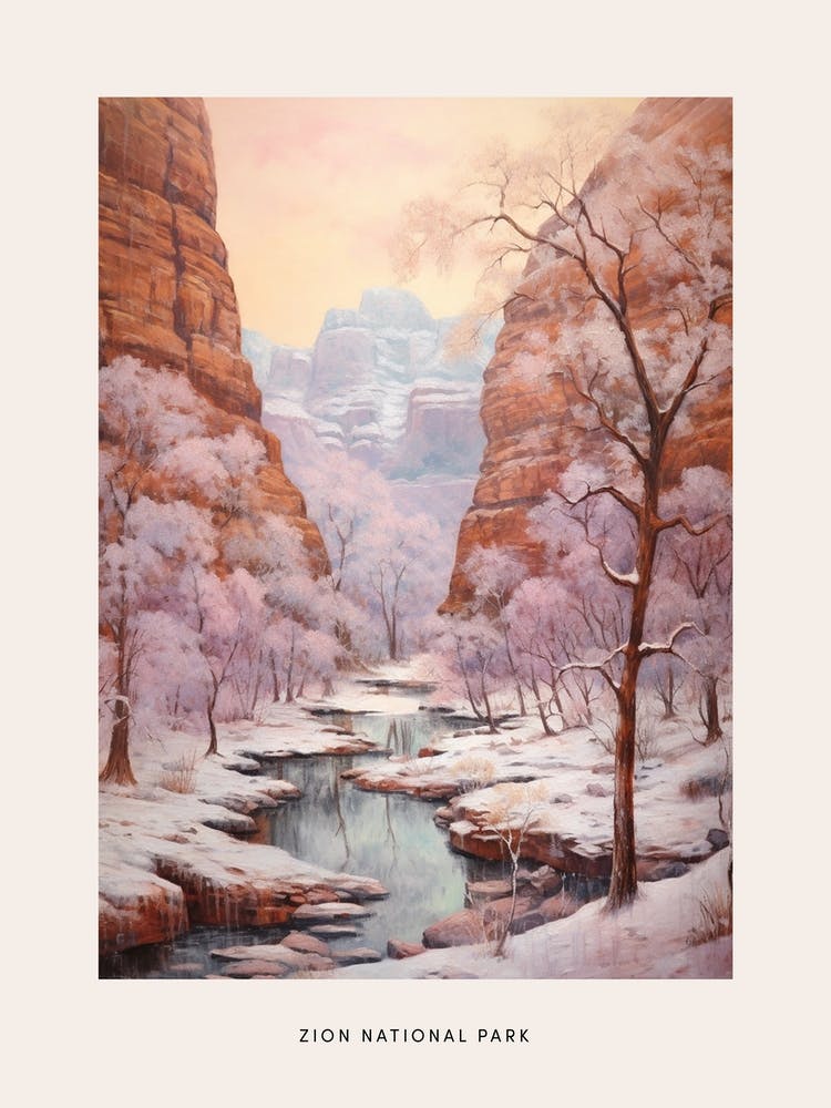 Dreamy Winter National Park Poster  Zion National Park United States 1