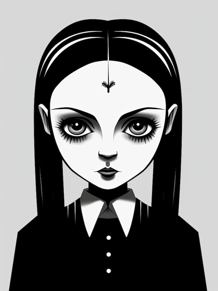 Portrait Of Wednesday Addams Line Art Dark 2 Fan Art