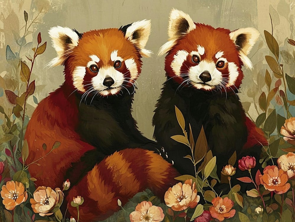 Floral Animal Illustration Red Panda 3