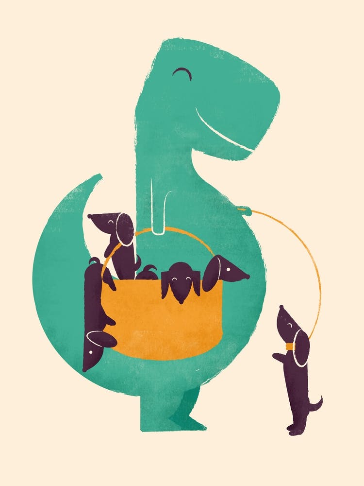 T-Rex and his Basketful of Weiner Dogs