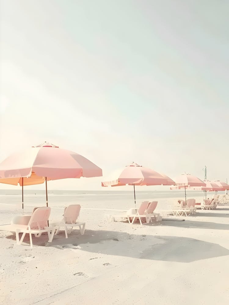Pink Umbrellas On The Beach 4