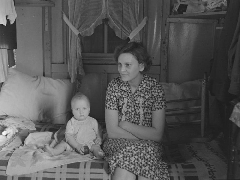 Untitled Photo, Possibly Related To Mrs, Charles Benning And Baby In Their Shack Home At Shantytown, Spencer, Iowa