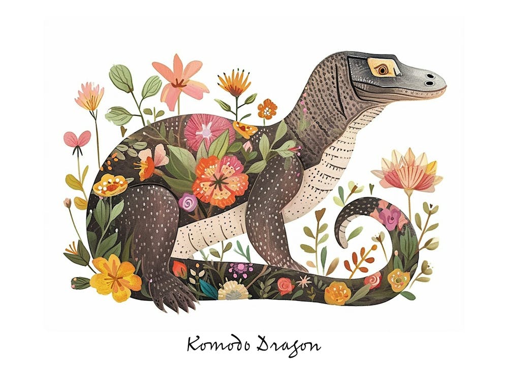 Little Floral Komodo Dragon 1 Poster