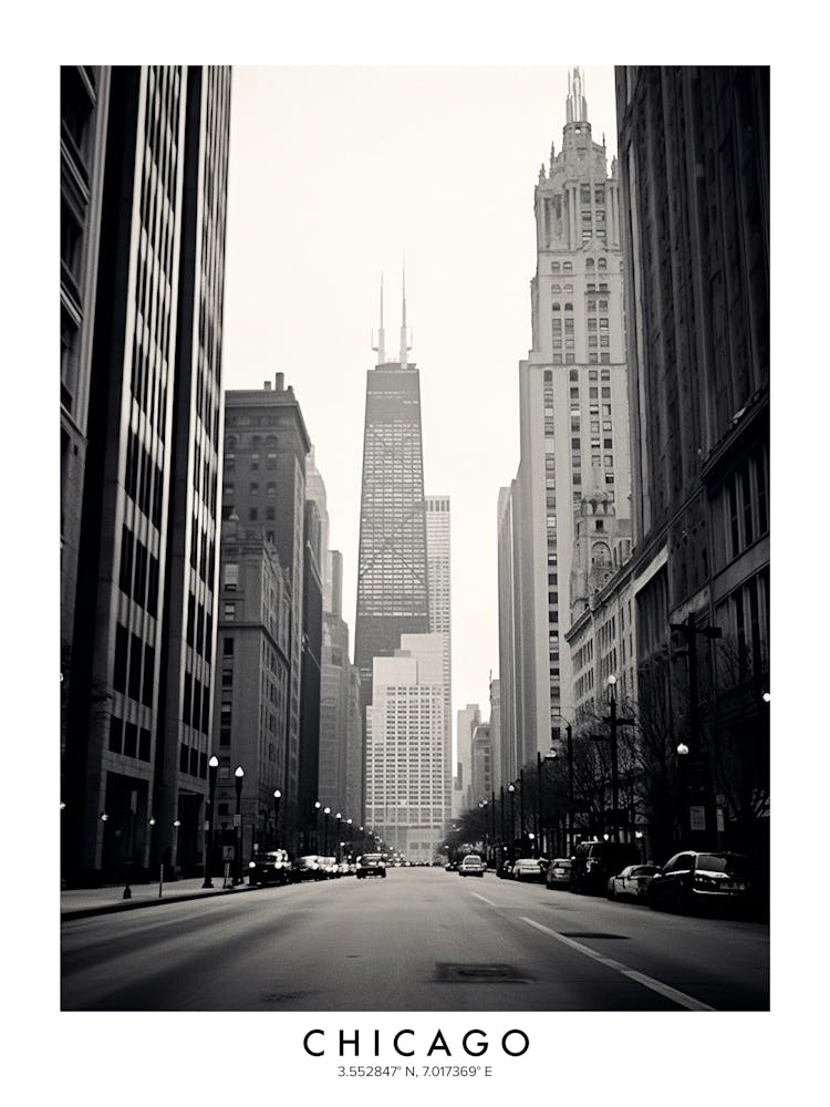 Poster Of Chicago, Black And White Analogue Photograph 3
