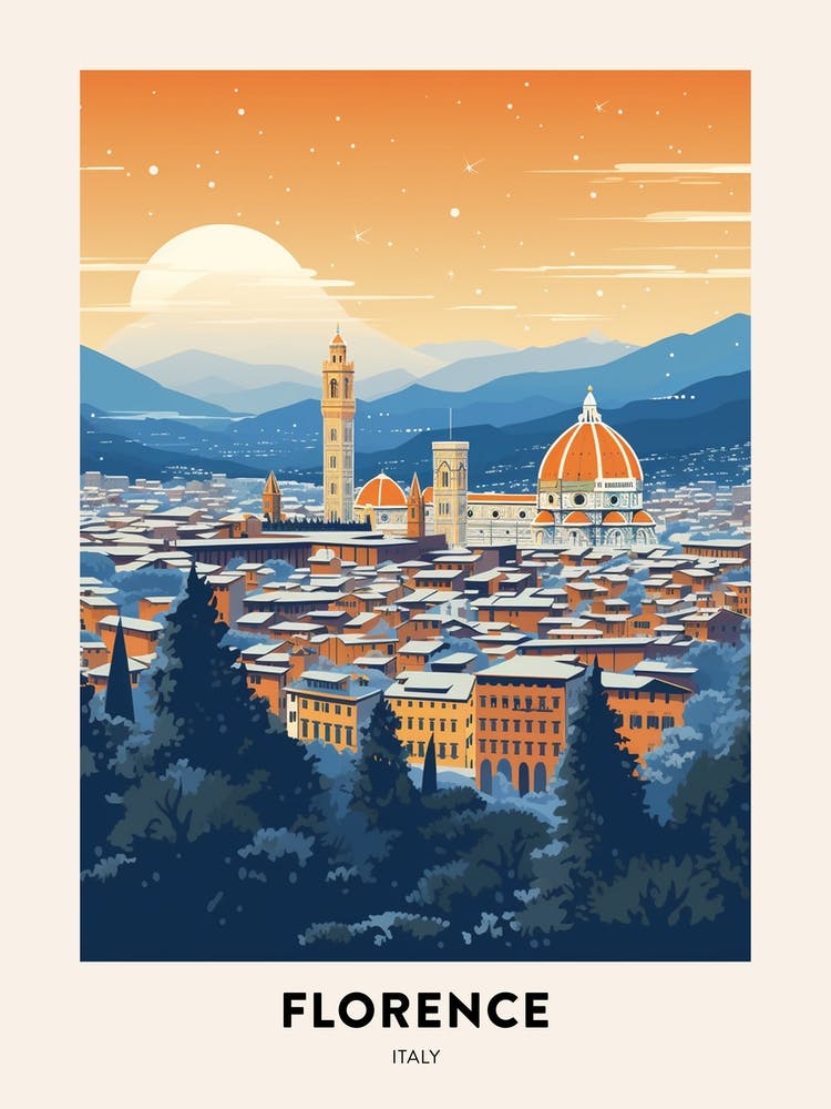 Winter Night  Travel Poster Florence Italy 1