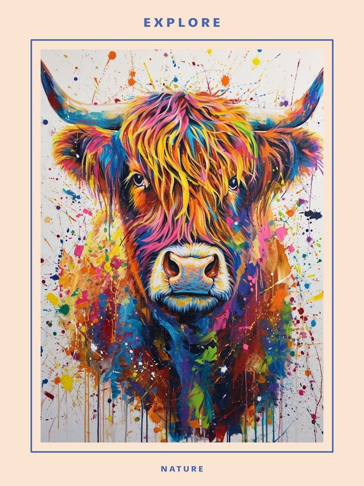 Hairy Cow Colourful Painting Poster