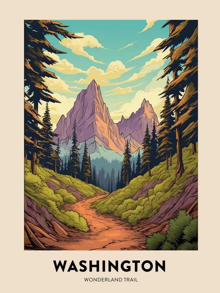 Wonderland Trail Usa 1 Vintage Hiking Travel Poster