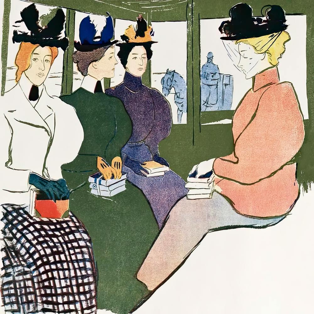 Women With Books Vintage Drawing, Edward Penfield