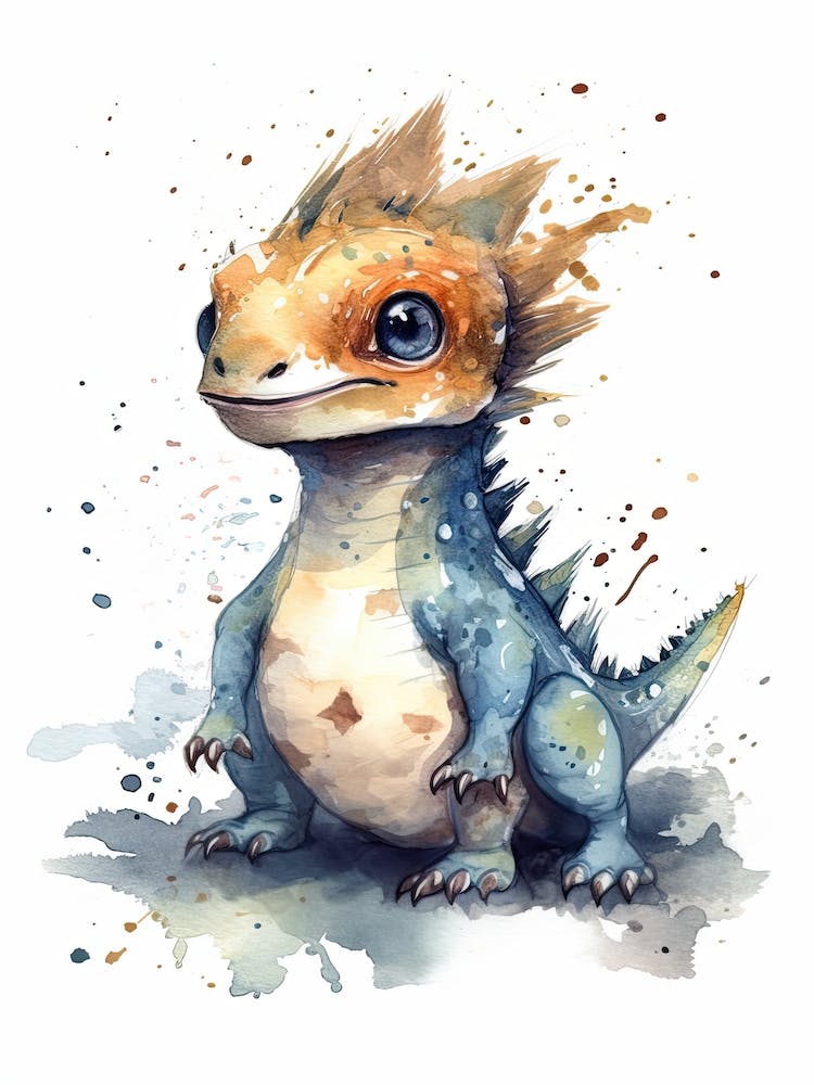 Alioramus Cute Dinosaur Watercolour 1