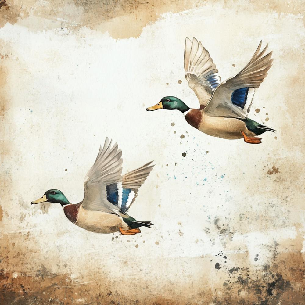 Watercolor Rustic Wild Ducks 3