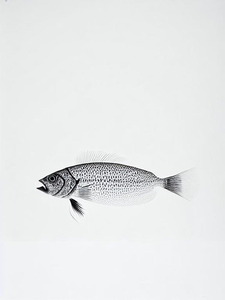 Quillfish Black & White Drawing