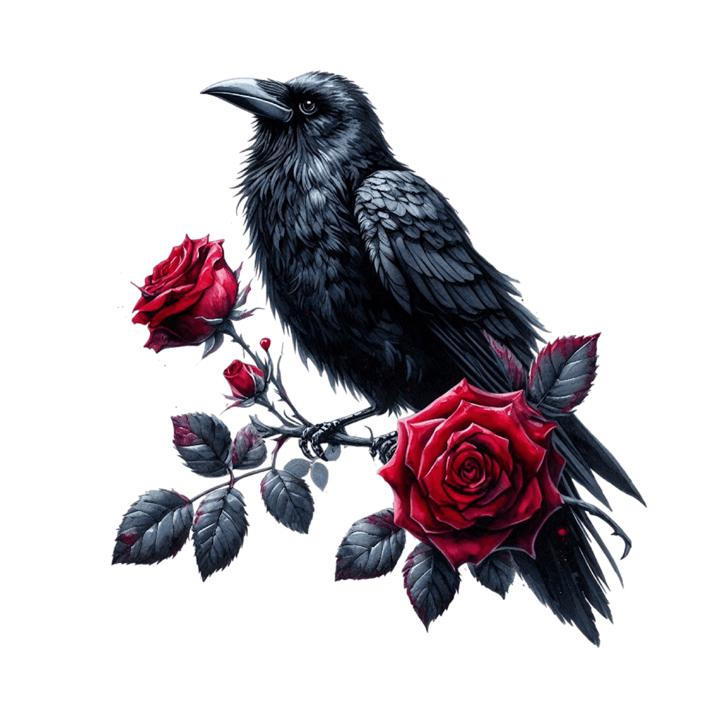Rabe mit Rosen