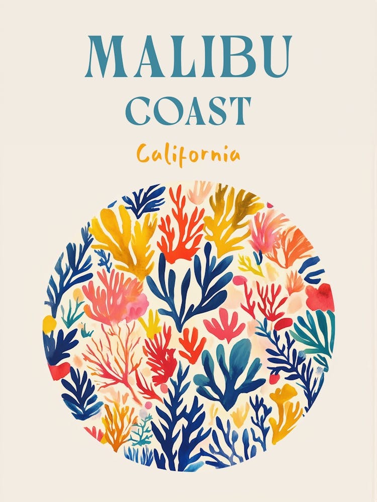 Malibu Korallen Typografie, Kalifornien Reiseposter